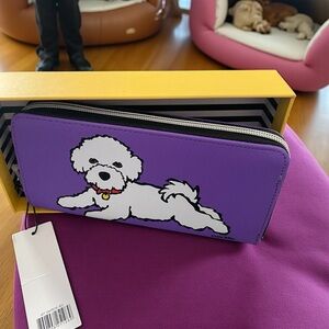 Marc Tetro White Poodle on Purple Zip Around Continental Wallet NIB with tags